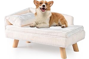 PETSITE Elevated Dog Couch, Small Pet Dog Sofa Bed with Soft Cozy Cushion & Pillow, Sturdy Wood Legs, and High Back, Modern P