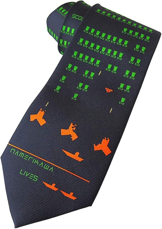 Amazon インベーダーゲーム 富山湾のホタルイカ キャラクターネクタイ 黄みどり ネクタイ 通販