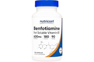 Nutricost Benfotiamine (600mg) 180 Capsules, Fat Soluble Vitamin B1 | Gluten Free, GMO-Free, Vegan, 90 Servings