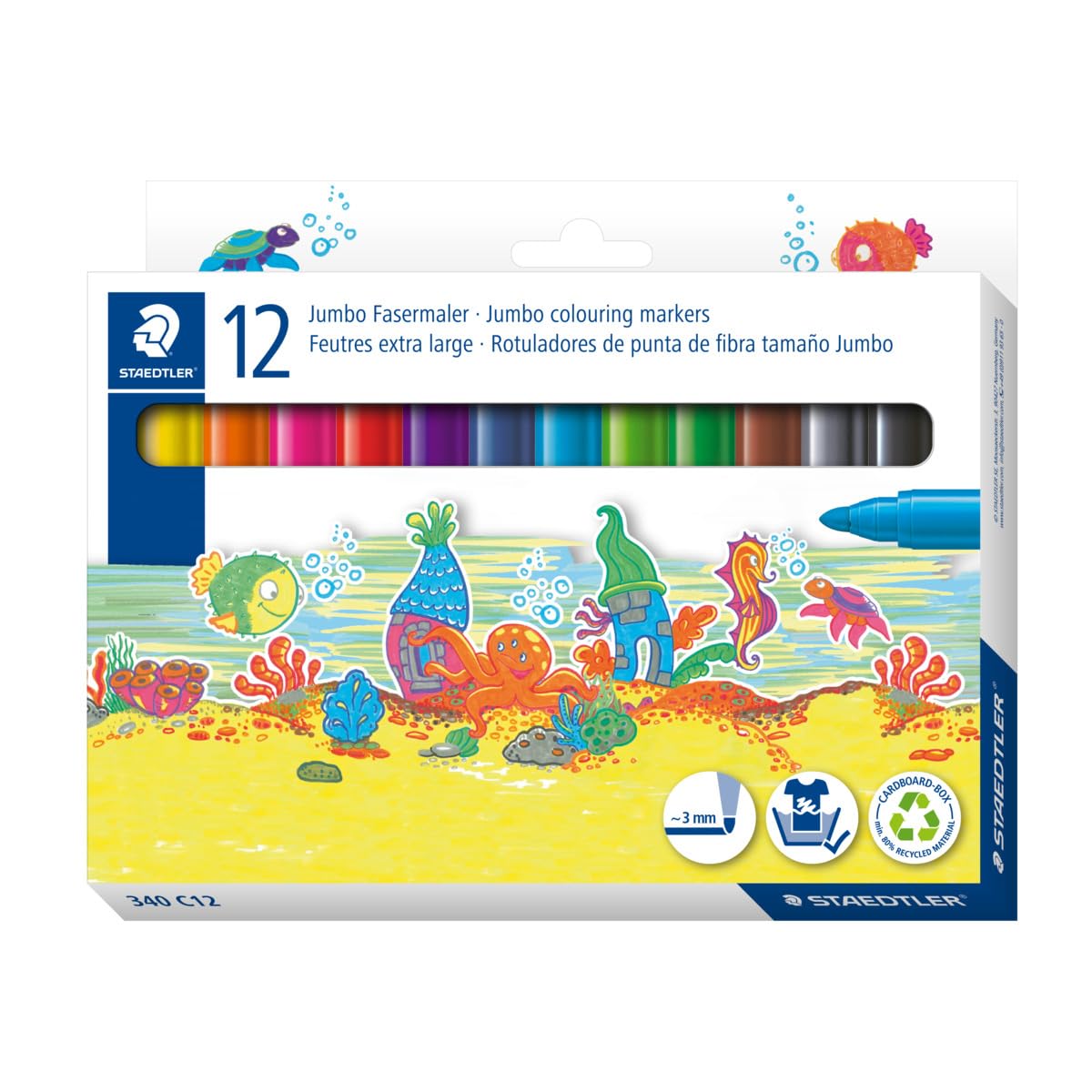 STAEDTLER 340 C12 Noris Jumbo Colouring Marker - Assorted Colours (Card Pack of 12)