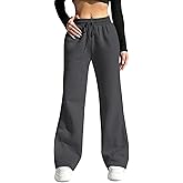 HeSaYep Women's Wide Leg Sweatpants Drawstring Ribbed Waist Baggy Sweat Pants Raw Hem Flared Lounge Pants