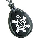 BestAmulets Lucky Turtle and Magic Yin Yang Spiritual Powers Amulet Black Agate Pendant Necklace