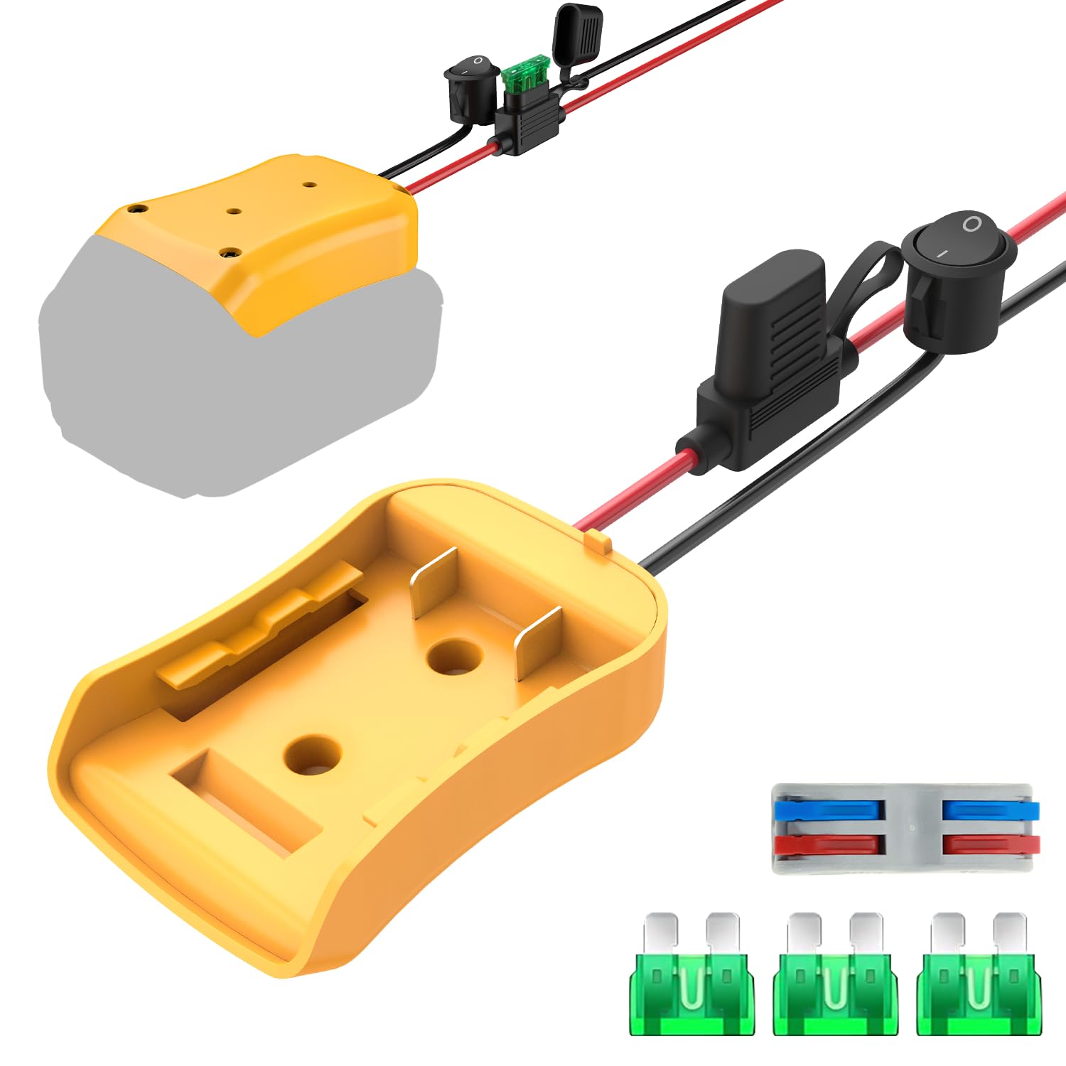 Photo 1 of Kzreect for Power Wheel Adapter Compatible with Dewalt 20V Battery, Converter Kit with Fuse Holder, Switch, Terminal, 12AWG Wire for DIY RC Car Toys (1 Pack)
