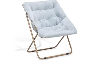 Athena Collection Saucer Chair for Adult, Square Comfy Cozy Chair Folding Chair Faux Fur Metal Frame Foldable Reading Chair Accent Chair for Bed Room Living Room, Blue