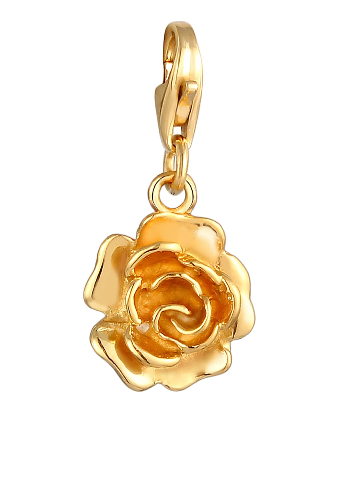 Nenalina Golden Rose Lobster Clasp Charm Pendant for Charm Bracelet 925 Sterling Silver 0403482020, Sterling Silver, Crystal