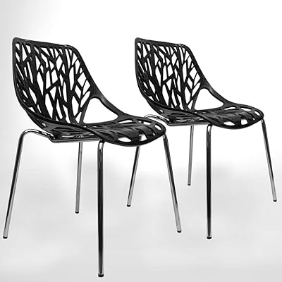 UrbanMod Black Modern Dining Chair Set of 2 Stackable Armless