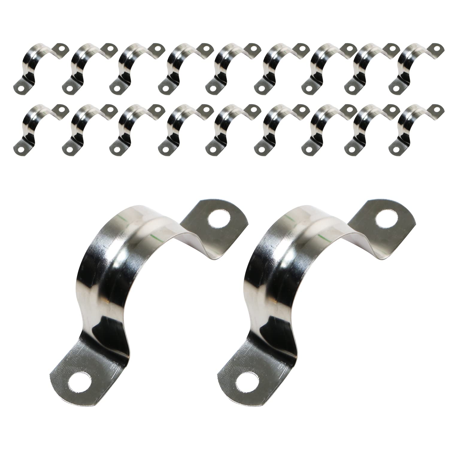 Ohamtes 20PCS 32mm(1-1/4") Pipe Band Clamps, 201 Stainless Steel Pipe Clamps, Two Hole Pipe Band Tension Clamps, U-Shaped Pipe Clips, Saddle Clamps