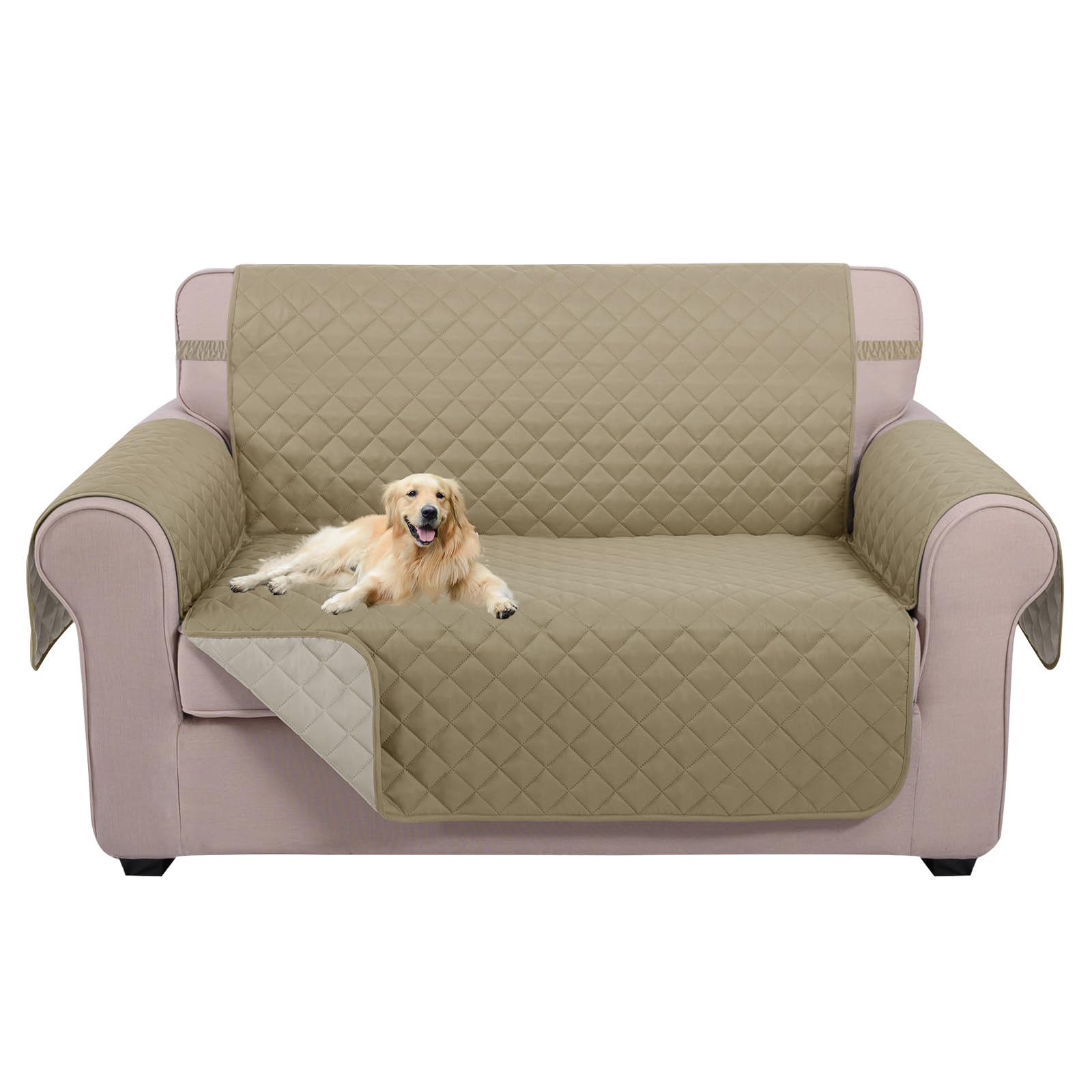 Photo 1 of U-NICE HOME Loveseat Sofa Cover Reversible Couch Cover for Dogs with Elastic Straps Water Resistant Furniture Protector for Pets Couch Cover for 2 Cushion Couch (Loveseat, Light Camel/Beige)