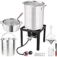 Deep Turkey Fryer Set, Seafood Boil Pot with Basket, Crawfish Boiler, 30QT & 10QT Pots with Large Steamers, and 54,000BTU High Output Burner for Camping, Outdoor Parties, Thanksgiving
