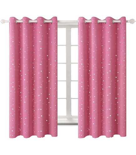 Kids Zone Unicorn Curtain Set - 2 Panels 40"x84", Grommet Top, Multicolor Stars Hearts Rainbows (White/Pink/Purple)