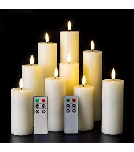 Aignis 9 Velas LED Sin Llama Que Funcionan Con Pilas Con Control Remoto De 10 Teclas Y Temporizador, Resistentes Al Calor En Interiores, Mecha 3D Con Cálido Brillo Parpadeante Para Decoración
