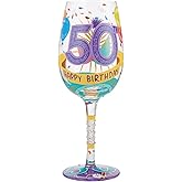 Enesco Designs by Lolita Happy 50th Birthday Hand-Painted Artisan Wine Glass, 15 Ounce, Multicolor