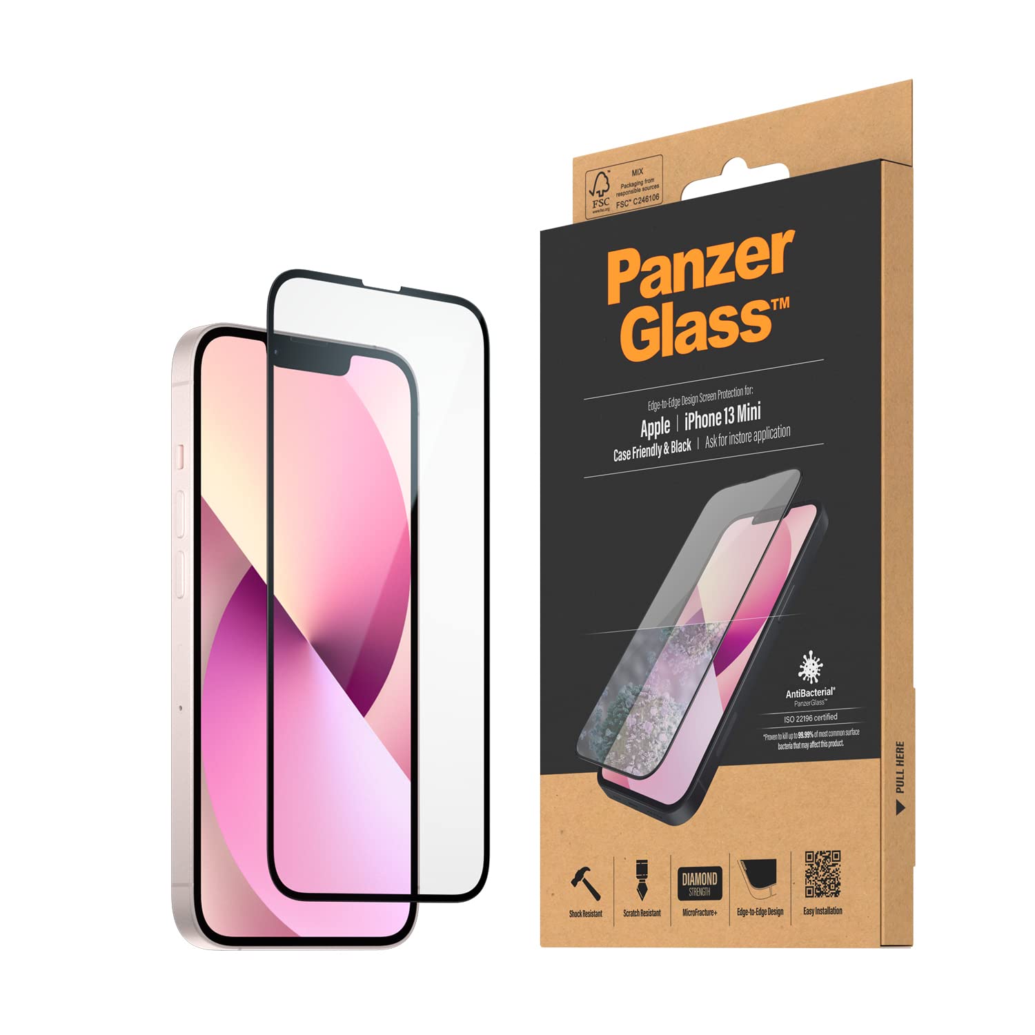 PanzerGlass™ Screen Protector for iPhone 13 mini Case Friendly, Black