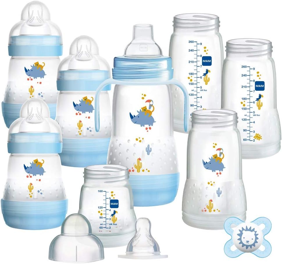 Mam Easy Start Anti-Colic Baby Bottle Set Self Sterilising Anti Colic Starter Set 11 Pieces (Starter-BOY)- New Design