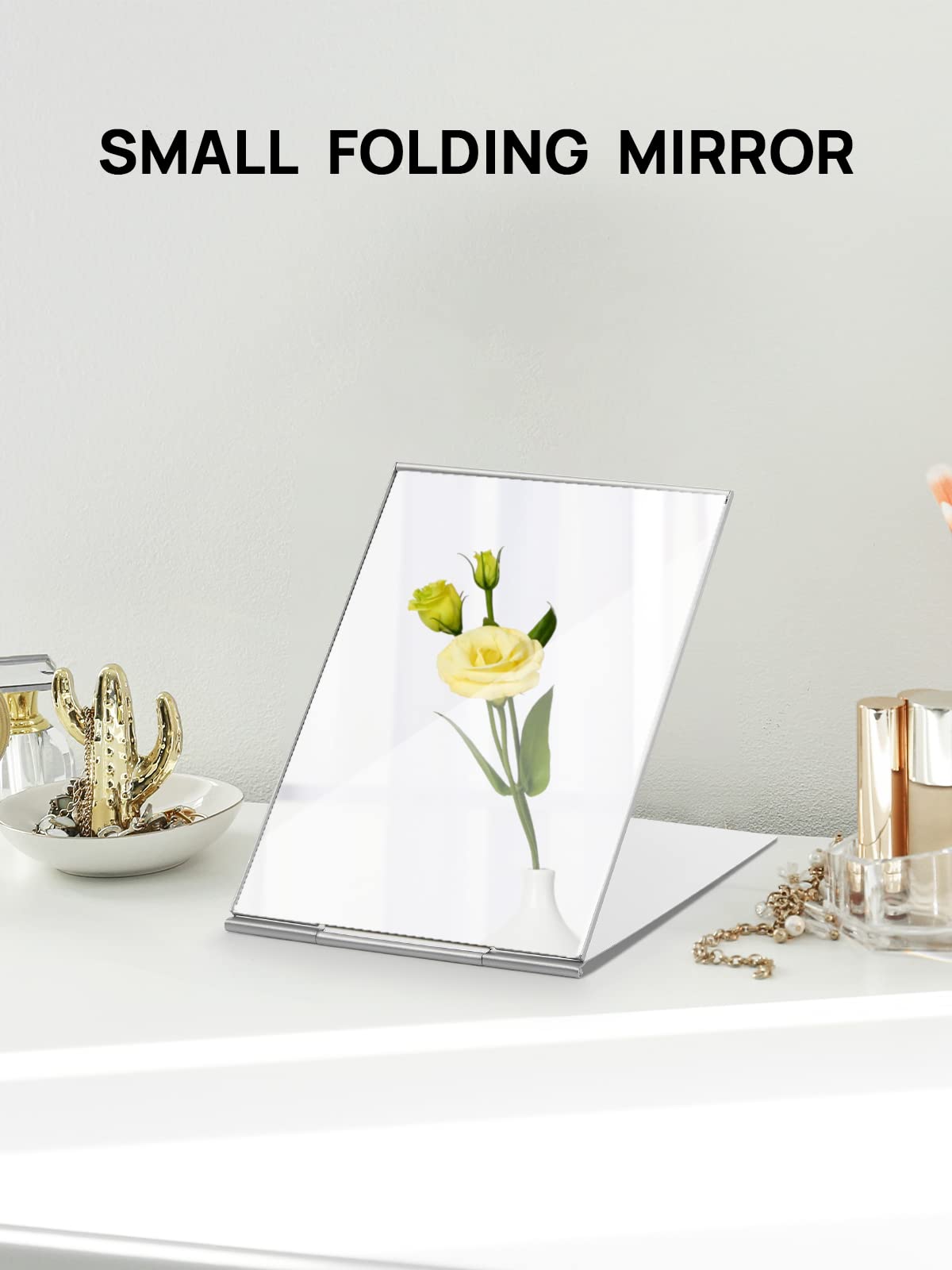 Portable Folding Mirror, Ultra-Slim Durable Makeup Tabletop Mirror for Travel with Aluminum Shell, Large Size 6
