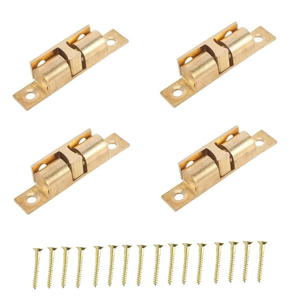 Merriway BH04774 (4 Pcs) Solid Brass Double Ball Roller Cupboard Cabinet Door Catch, 42 mm (1.5/8 inch) - Pack of 4 Pieces