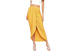 SheIn Women's Casual Slit Wrap Asymmetrical Elastic High Waist Maxi Draped Skirt