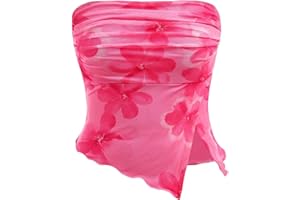 Milumia Girl's Floral Strapless Mesh Tube Tops Lettuce Trim Ruched Slit Bandeau Tops