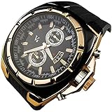 YouYouPifa® Fashion Luxury Rubber Strap Quartz Sports Wrist Watch (Gold)