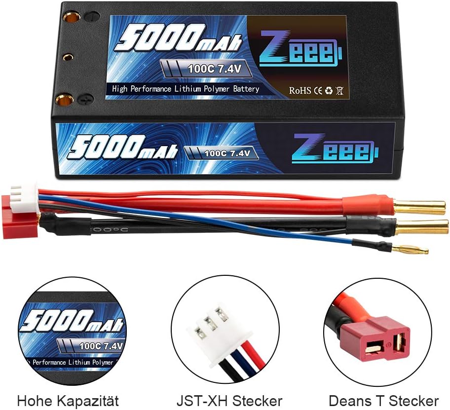 Zeee 2S Lipo Battery 5000mAh 7.4V 100C Hard case Shorty Battery with 4.0mm Bullet to T plug for RC Car RC Truck RC Auto Boot Helicopter LKW Truggy RC Hobby - Image 4