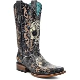 Corral Boots Women's Handcrafted Western Boots | Square Toe Cowboy Boots with Floral Sugar Skull Design