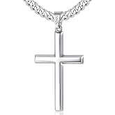 Lovjewl 925 Sterling Silver Cross Necklace for Men, 18k Gold Plated Sterling Silver Cross Necklace with 4mm Stainless Steel Cuban Link Chain for Men, Mens Chain Necklaces 16-26 Inch