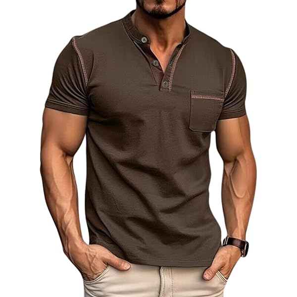 【ANDAR】 Silk Sustainable Men's Henley Neck Short Sleeve Men's Henley Shirt Lightweight Short Sleeve T-Shirt Casual