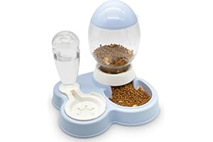Fhiny Gravity Cat Feeder and Water Dispenser, 2 in 1 Detachable Automatic Cat Water Dispenser Dry Food Bowls Pet Food & Water Set for Indoor Cats Kittens Small Dogs Puppy Easy Cleaning (Blue)