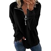 KINGFEN Womens Long Sleeve Quarter Zip Sweatshirt Loose Pullover Zipper Tops