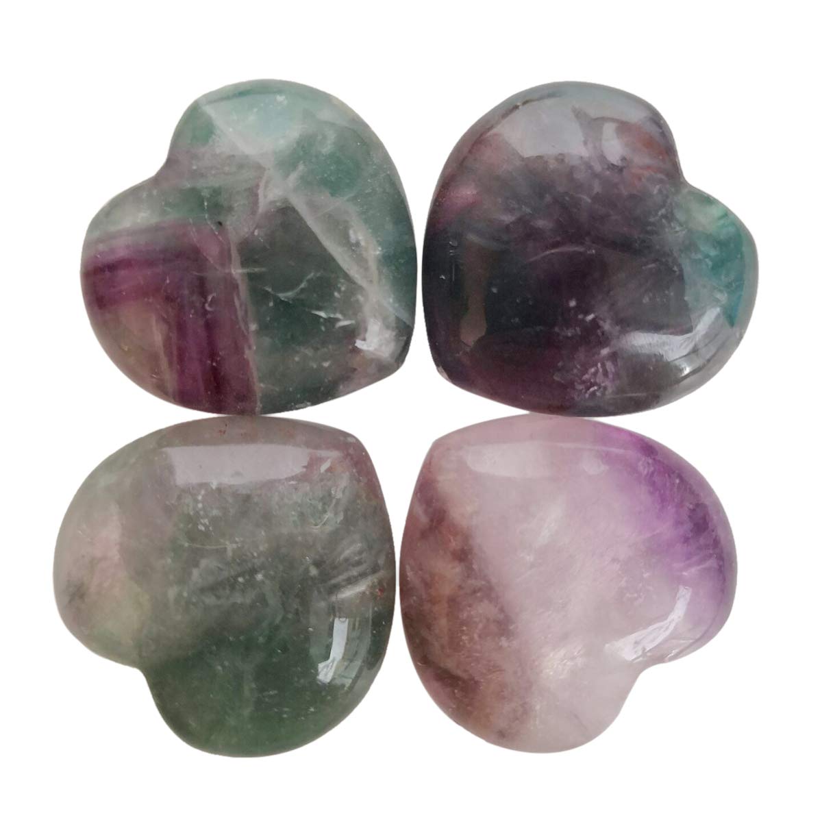 Lovionus89 4 Pcs Natural Fluorite Love Heart Palm Stone Reiki Balancing Worry Stone(1 Inch)