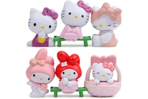 BOMBOM TREE 6pcs Cute Animal Cat Characters Figurines Toy Kitty Figures Toy Set Mini Figure Collection Playset, Fairy Garden Party Decorations, Kitten Cake Topper, Plant, Automobile Decoration