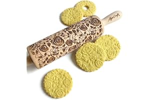 Damascus Roses Embossed Rolling Pin. Wooden Embossing Dough Roller for Cookies and Ceramic by Algis Crafts