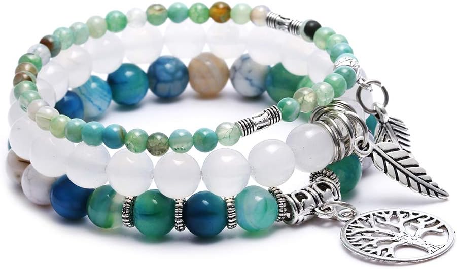VALIJINA Tree of Life Charm Bracelet for Women Men Bohemian Natural Gemstone Beaded Bracelet Ocean Beach Charm Yoga Healing Bracelet