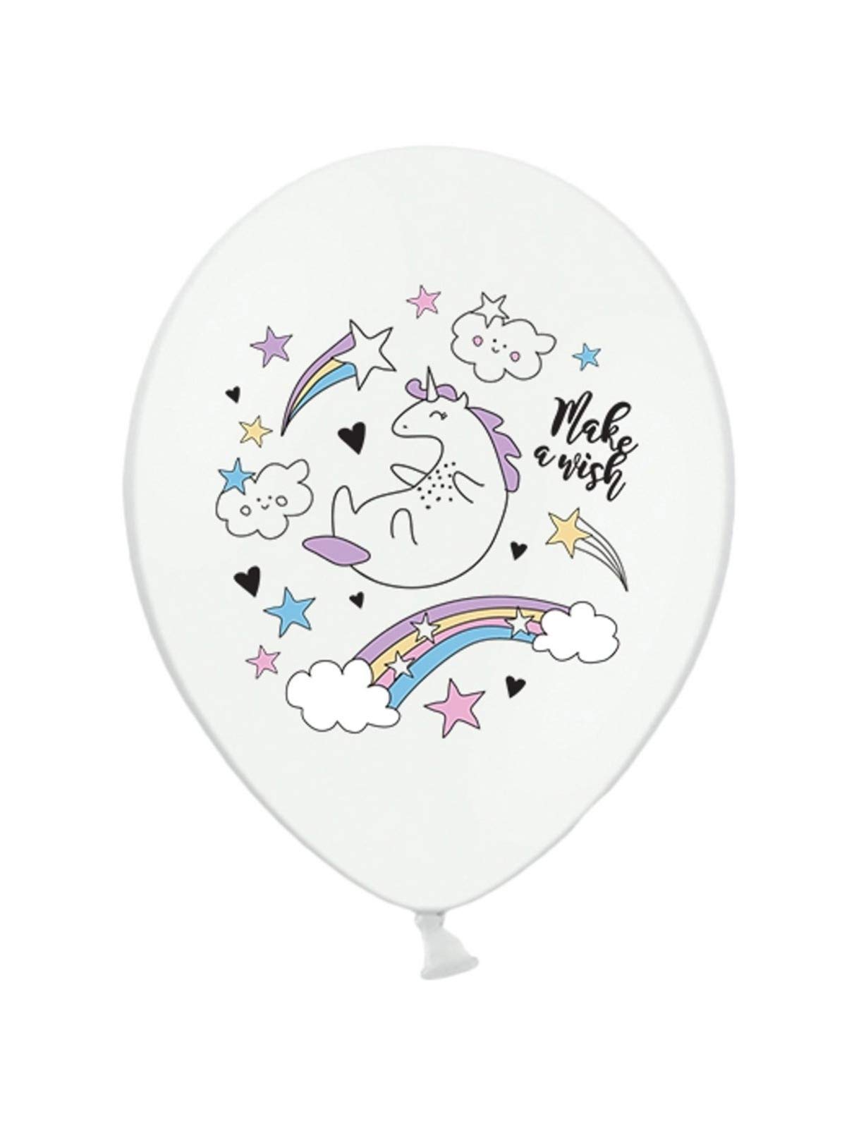 PartyDeco- Conf. 6 Latex Balloons Strong Balloons White with Unicorn Prints, Ø 30 cm, Colour, SB14P-205-008-6