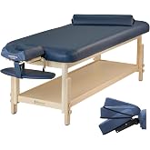 Master Massage Laguna 30" Wooden Stationary Massage Table &ndash; Navy Blue Height-Adjustable Spa Bed for Physical Therapy, Salon, Facial, Tattoo &amp; Aesthetic Treatments