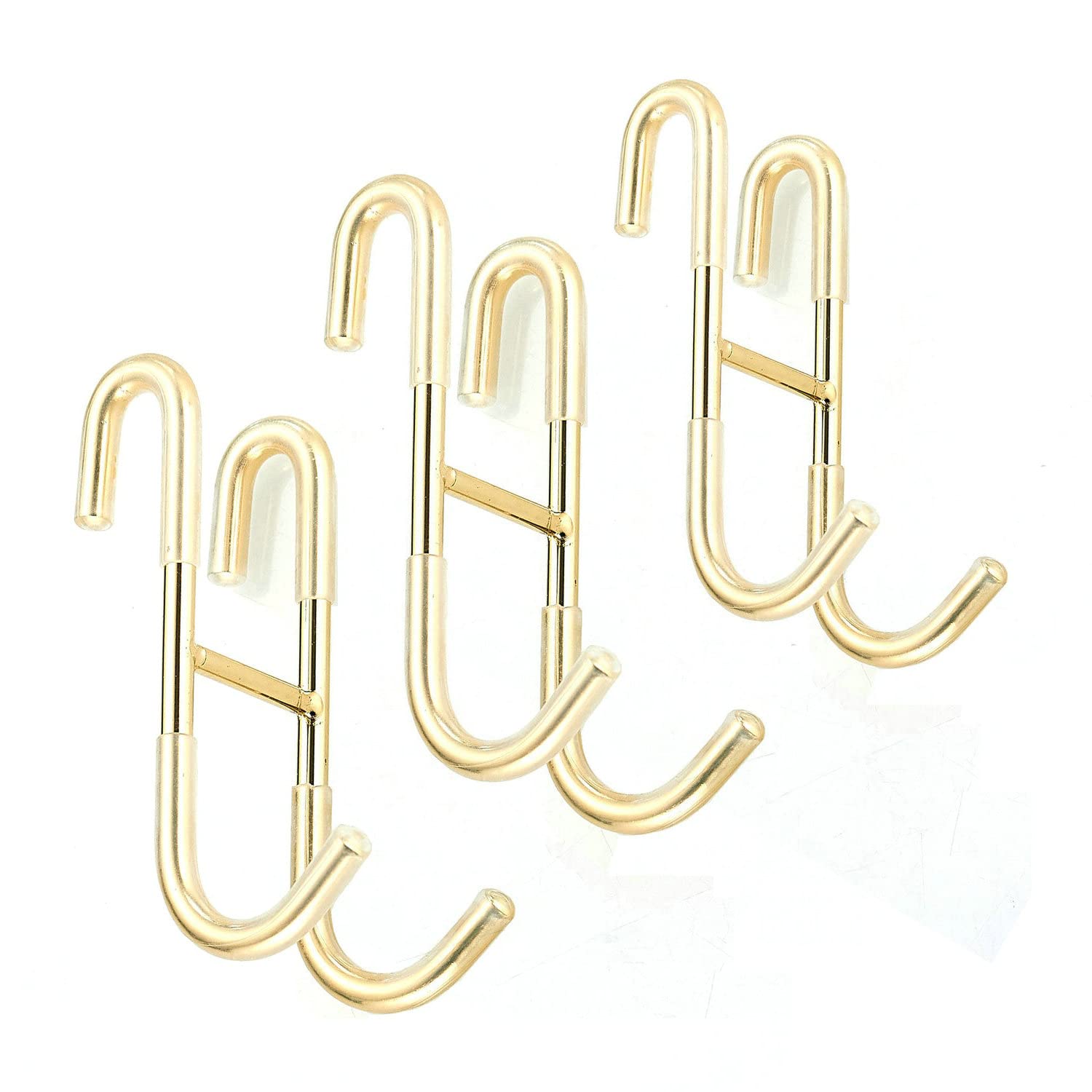 Leekayer 3 Pack Shower Door Hooks,Gold S Shaped Stainless Steel Over Door Hook for Bathroom Kicten,Wardrobe,Cabinet Door to Hang Bags, Towels,Key,Hat,Coat