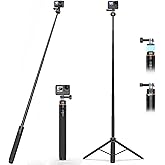 VRIG 63" Selfie Stick Tripod for Go pro, AC-04S Extendable Camera Tripod with Magnetic Quick Release Mount Adapter for Go pro Hero 13 12 1110 9, DJI OSMO Action 5Pro 3 2, AKASO, SJCAM