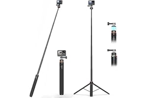 VRIG 63" Selfie Stick Tripod for Go pro, AC-04S Extendable Camera Tripod with Magnetic Quick Release Mount Adapter for Go pro Hero 13 12 1110 9, DJI OSMO Action 5Pro 3 2, AKASO, SJCAM