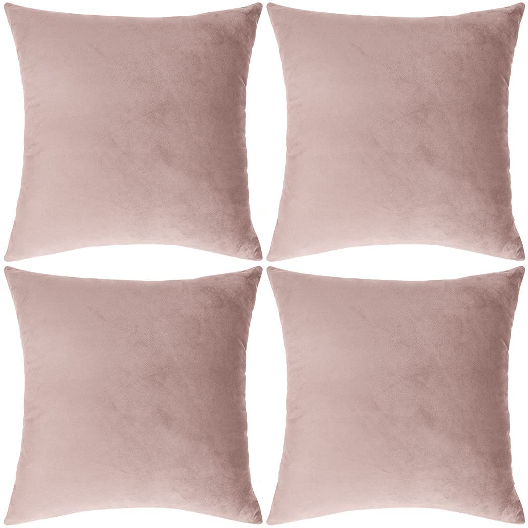 SWISSPACK Velvet Soft Decorative Square Throw Pillow Case Cushion Covers Pillowcases for Livingroom Sofa Bedroom with Invisible Zipper!BIG SIZE! 20"x20" 4 Pieces 13 Colours … (D PINK) — image 1