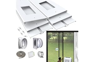 Gulrear 95" Sliding Door AC Vent Kit for Dual Hose Portable Air Conditioner with Security Lock & 2 weather strippings Energy Saving Airtight Universal 5.0/5.9"Hose Coupler Portable AC sliding door Kit