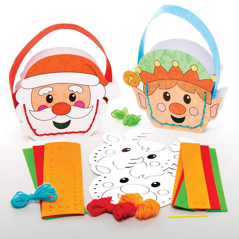 Baker Ross Christmas Colour in Sewing Bag Kits, Festive Arts and Crafts (Pack of 4)