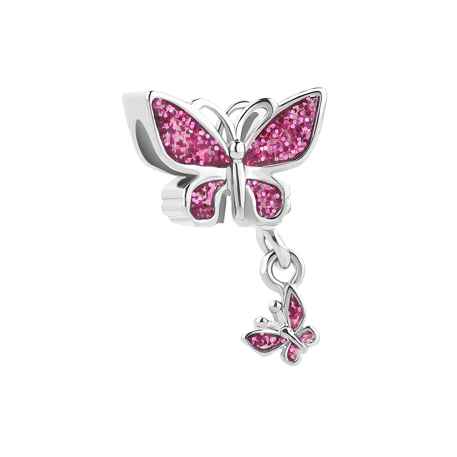 Women Pink Butterfly Dangle Charm Compatible with Pandora Charm Bracelets October Birthstones Butterflies