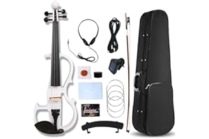 Vetimobato Electric Violin 4/4 Full Size Solid Wood Silent Violin Set for Adults Beginner Practice Electric Fiddle with Ebony Fittings Hard Case & Bow(4 String White)