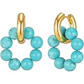 HJO Elegant Turquoise Natural Stone Pearl Beaded Huggie Hoop Earrings for Women