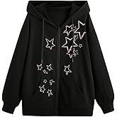 Floerns Women's Star Graphic Hooded Sweatshirt Zip Up Long Sleeve Loose Drawstring Hoodies
