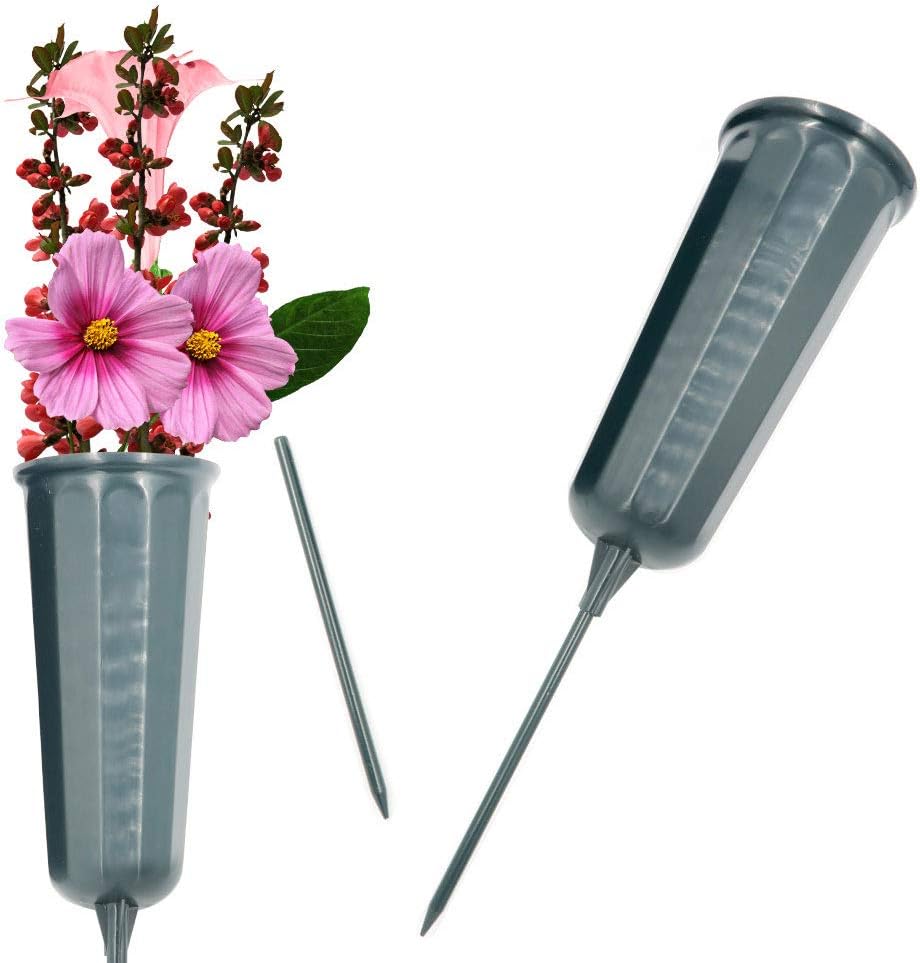 Decorative Garden Stakes - Evelots New Cemetery Cone Vases-Sturdy Steel Stakes-Graveside Memorial-Set of 2