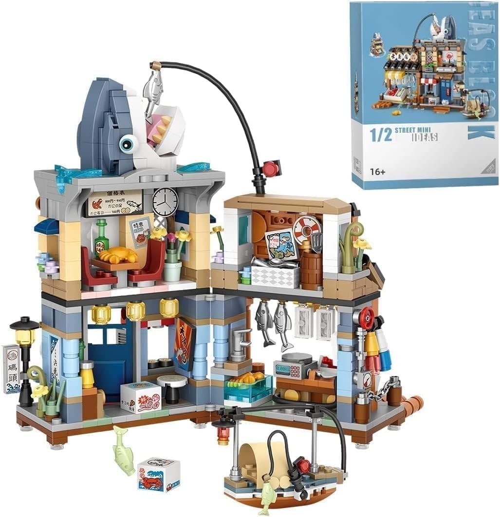 Tirff Street View Building Blocks, 790 Pieces Modular House Building Sets, Japanese Style Fishery Shop Modular Building Model Kit, Street View MOC Construction Set not Compatible with Major Brands