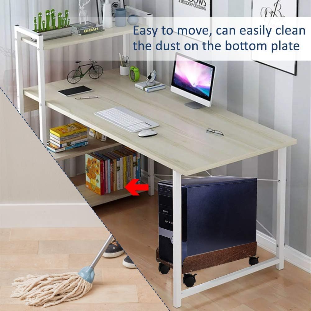 Liitrton Mobile CPU Stand with Locking Caster Wheels Wooden Computer Tower Stand Desktop Rolling PC Stand (No Rear Protection, Brown): Home Audio & Theater