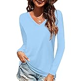 Elesomo Long Sleeve Shirts for Women Cotton Tshirts V Neck Spring Tops Basic Tee