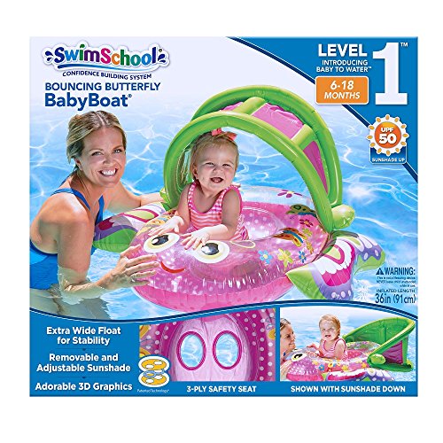 image for SwimSchool Bouncing Butterfly Baby Pool Float, Baby Boat with Adjustab